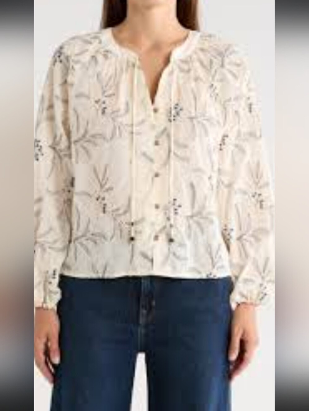 Cream Floral Button-Front Women's Blouse